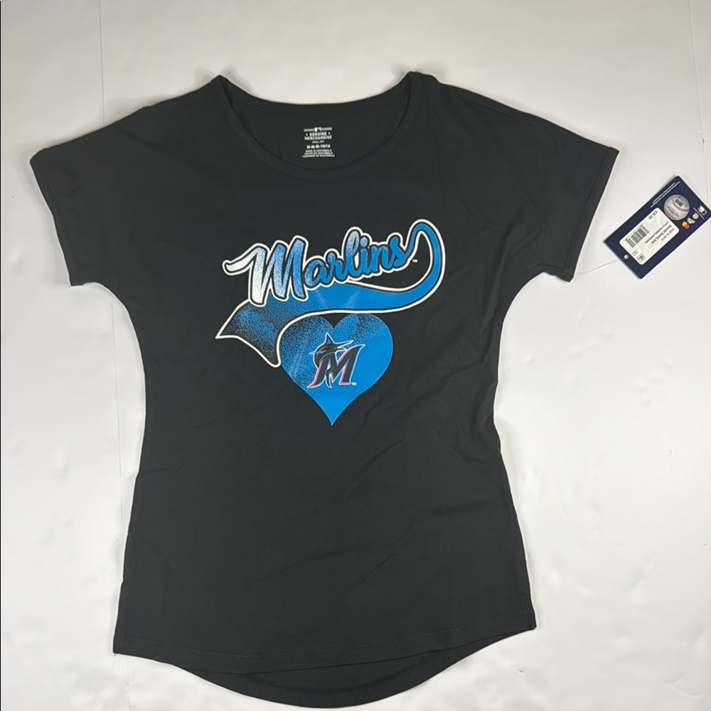 MLB Genuine Merchandise Miami Marlins Girls’ Fan T-Shirt with Heart M 10/12‎ NEW